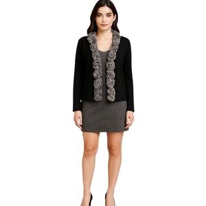 RED - Black V-neck Cardigan w/Gray Rosettes Size Large EUC Classy